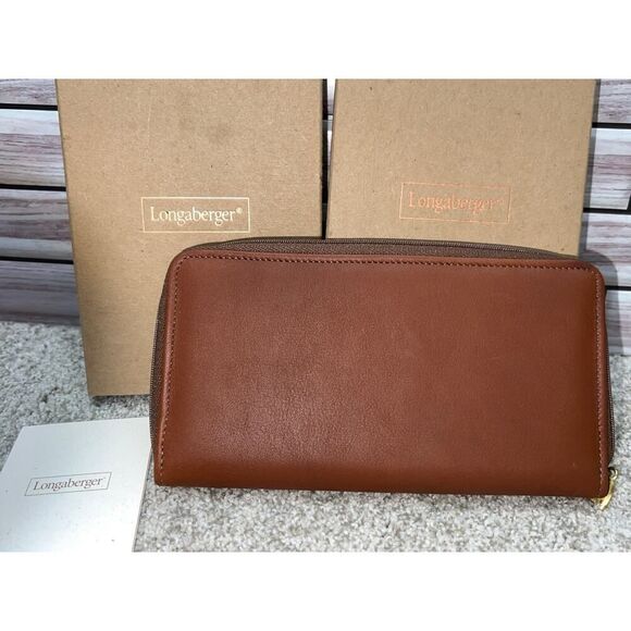 Longaberger COUNTRY ESTATES BROWN LEATHER Wallet - Picture 1 of 16